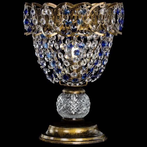 Настольная лампа Астра ажур №1 под бронзу Синяя в Ижевске Гусь Хрустальный