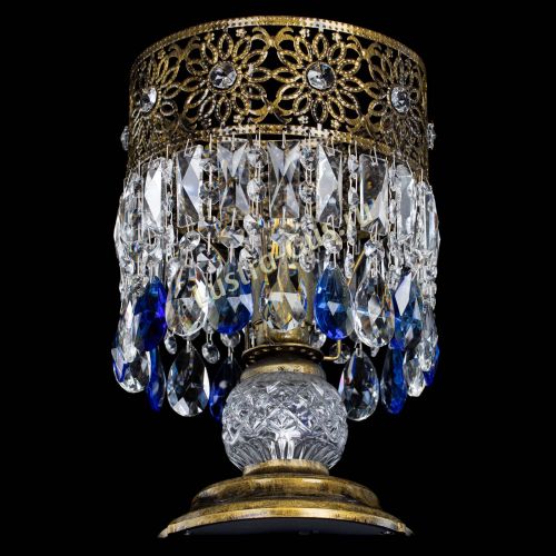 Настольная лампа Восток с пластинками под бронзу Синяя в Ижевске Гусь Хрустальный