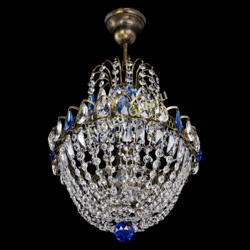 Люстра Астра №1 с подвесом под бронзу Синяя в Ижевске Гусь Хрустальный