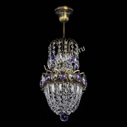 Люстра Астра №1 узкая фиолетовая под бронзу в Ижевске Гусь Хрустальный