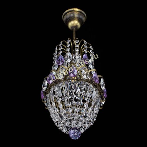 Люстра Астра №1 узкая фиолетовая под бронзу в Ижевске Гусь Хрустальный