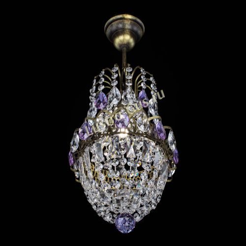 Люстра Астра №1 узкая фиолетовая под бронзу в Ижевске Гусь Хрустальный