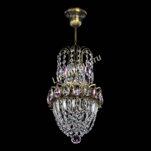 Люстра Астра №1 узкая розовая под бронзу в Ижевске Гусь Хрустальный