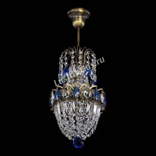 Люстра Астра №1 узкая синяя под бронзу в Ижевске Гусь Хрустальный