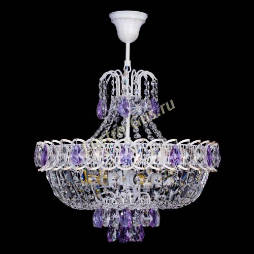 Люстра Астра Белая с подвесом фиолетовая в Ижевске Гусь Хрустальный