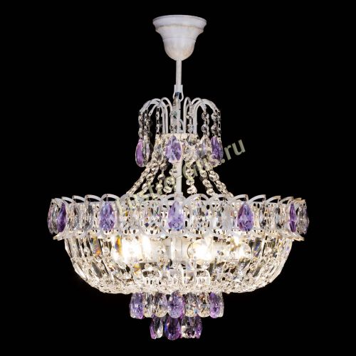 Люстра Астра Белая с подвесом фиолетовая в Ижевске Гусь Хрустальный