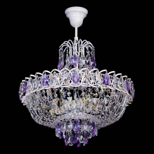 Люстра Астра Белая с подвесом фиолетовая в Ижевске Гусь Хрустальный