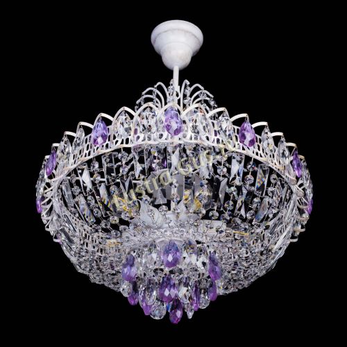 Люстра Астра Белая с подвесом фиолетовая в Ижевске Гусь Хрустальный