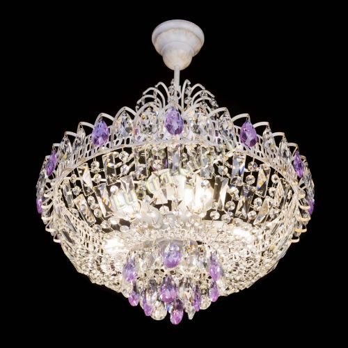 Люстра Астра Белая с подвесом фиолетовая в Ижевске Гусь Хрустальный