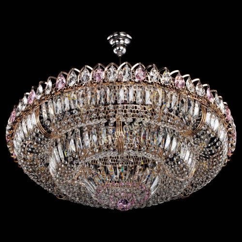 Люстра Двойное кольцо пластинка с подвесом Розовая в Ижевске Гусь Хрустальный