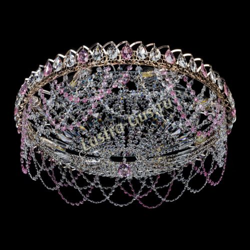 Люстра Каскад Ажур 700 мм розовый в Ижевске Гусь Хрустальный