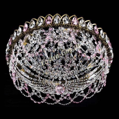 Люстра Хрустальный Каскад Ажур под бронзу Розовая в Ижевске Гусь Хрустальный