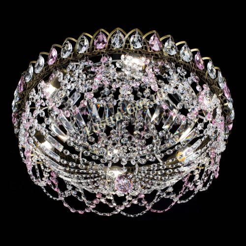 Люстра Хрустальный Каскад Ажур под бронзу Розовая в Ижевске Гусь Хрустальный