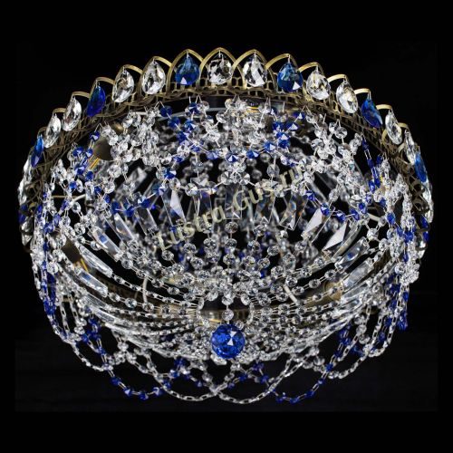 Люстра Хрустальный Каскад Ажур под бронзу Синяя в Ижевске Гусь Хрустальный