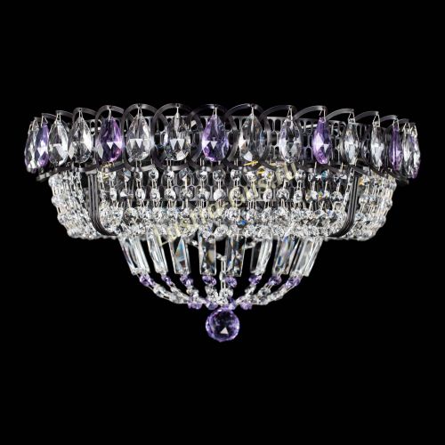 Люстра Кольцо Классика Черная с фиолетовыми подвесками в Ижевске Гусь Хрустальный