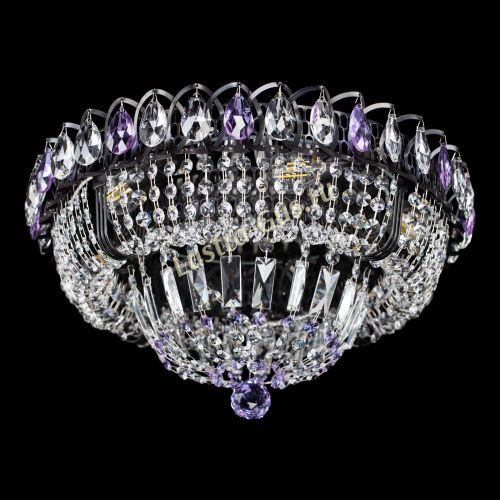 Люстра Кольцо Классика Черная с фиолетовыми подвесками в Ижевске Гусь Хрустальный