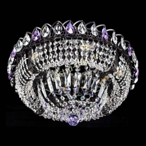 Люстра Кольцо Классика Черная с фиолетовыми подвесками в Ижевске Гусь Хрустальный