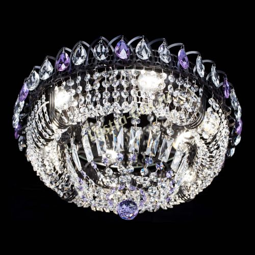 Люстра Кольцо Классика Черная с фиолетовыми подвесками в Ижевске Гусь Хрустальный