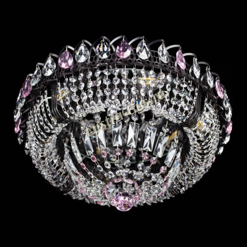 Люстра Кольцо Классика Черная с розовыми подвесками в Ижевске Гусь Хрустальный