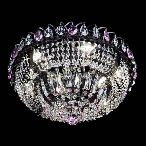 Люстра Кольцо Классика Черная с розовыми подвесками в Ижевске Гусь Хрустальный