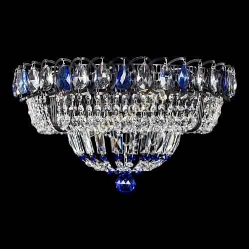 Люстра Кольцо Классика Черная с синими подвесками в Ижевске Гусь Хрустальный