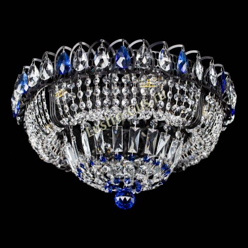 Люстра Кольцо Классика Черная с синими подвесками в Ижевске Гусь Хрустальный