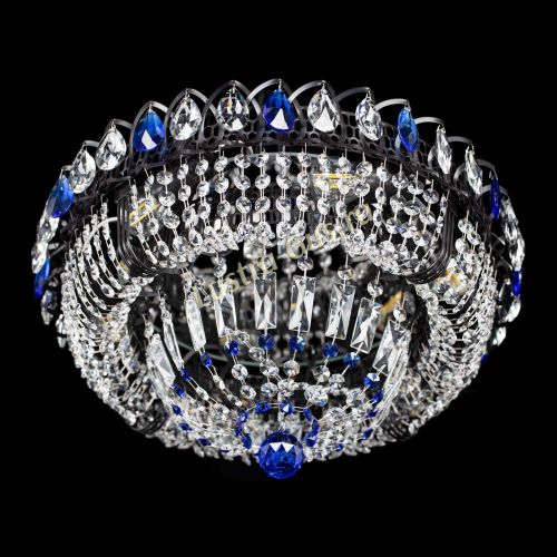 Люстра Кольцо Классика Черная с синими подвесками в Ижевске Гусь Хрустальный