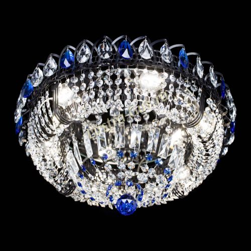 Люстра Кольцо Классика Черная с синими подвесками в Ижевске Гусь Хрустальный