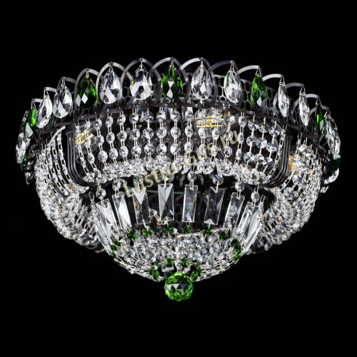 Люстра Кольцо Классика Черная с зелеными подвесками в Ижевске Гусь Хрустальный